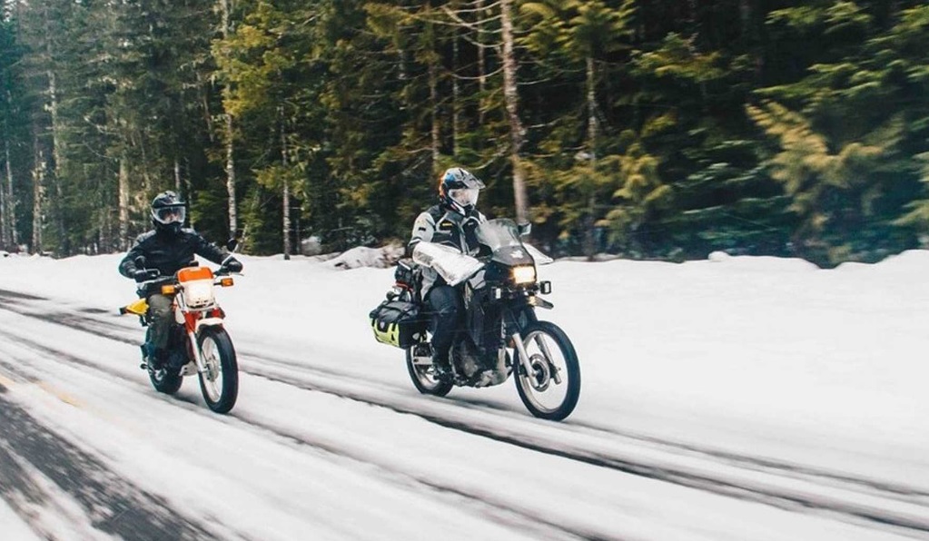 Motorcycles on snowy road